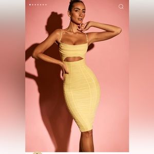 OHPOLLY Embellished Strap Cut Out Midi Dress in Yellow